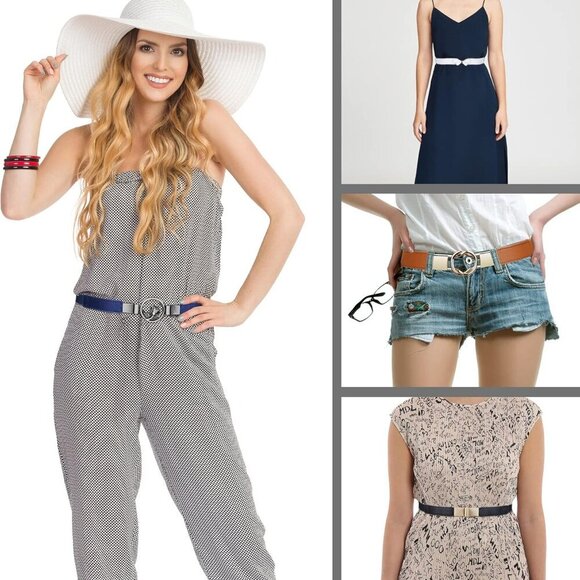 Skinny Belts for Women 5 Pack - Various Colors & Unique Buckle Designs - Picture 6 of 6